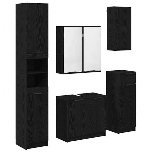vidaXL Vannitoa m&ouml;&ouml;bleset 5 tk Must tamm 64,5 x 33,5 x 59 cm Tehispuit