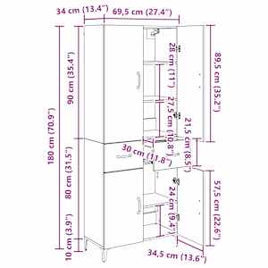 Vysoký bufet Černý dub 69,5 x 34 x 180 cm kompozitní dřevo - obrázek 12