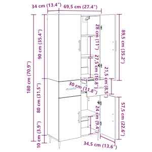 Vysoký bufet Černý dub 69,5 x 34 x 180 cm kompozitní dřevo - obrázek 14