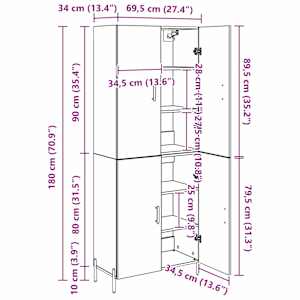 Vysoký bufet Černý dub 69,5 x 34 x 180 cm kompozitní dřevo - obrázek 13