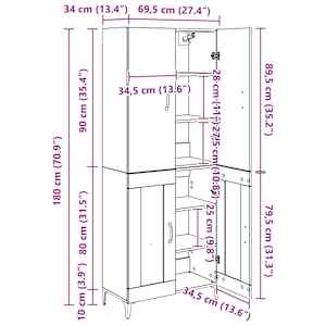 Vysoký bufet Černý dub 69,5 x 34 x 180 cm kompozitní dřevo - obrázek 13