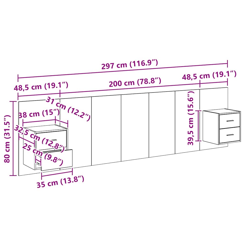 Hlavová část s kabinetem 3 pcs Černý dub kompozitní dřevo - obrázek 15