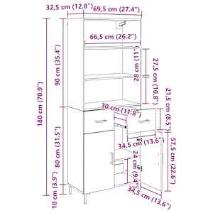 Vysoký bufet Černý dub 69,5 x 34 x 180 cm kompozitní dřevo - obrázek 14