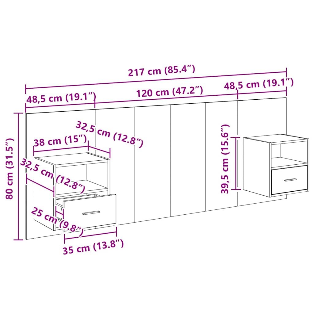 Hlavová část s kabinetem 3 pcs Černý dub kompozitní dřevo - obrázek 15