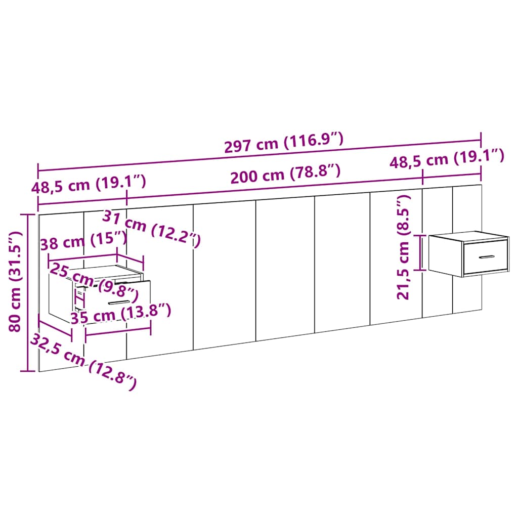 Hlavová část s kabinetem 3 pcs Černý dub kompozitní dřevo - obrázek 15