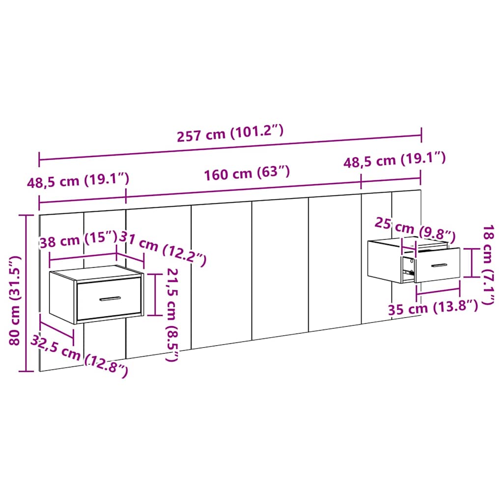 Hlavová část s kabinetem 3 pcs Černý dub kompozitní dřevo - obrázek 15