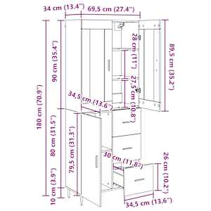 Vysoký bufet 2 ks Černý dub 69,5 x 34 x 180 cm Kompozitní dřevo - obrázek 15