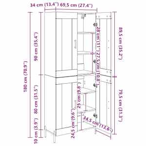 Vysoký bufet Černý dub 69,5 x 34 x 180 cm kompozitní dřevo - obrázek 13