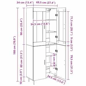 Vysoký bufet 2 ks Černý dub 69,5 x 34 x 180 cm Kompozitní dřevo - obrázek 14