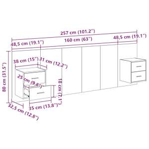 Hlavová část s kabinetem 3 pcs Černý dub kompozitní dřevo - obrázek 15