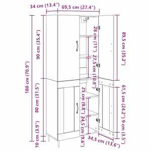 Vysoký bufet Černý dub 69,5 x 34 x 180 cm kompozitní dřevo - obrázek 13
