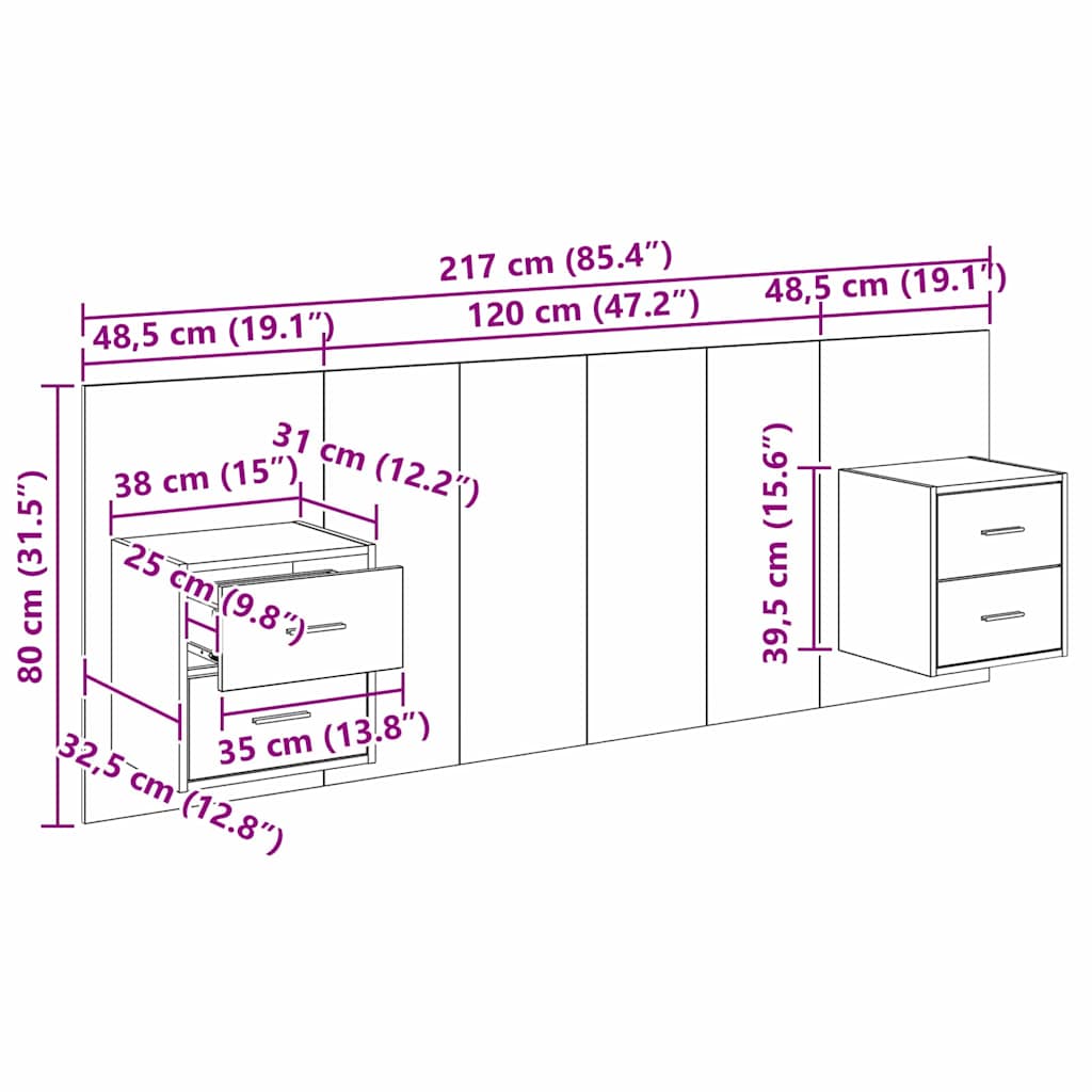 Hlavová část s kabinetem 3 pcs Černý dub kompozitní dřevo - obrázek 15