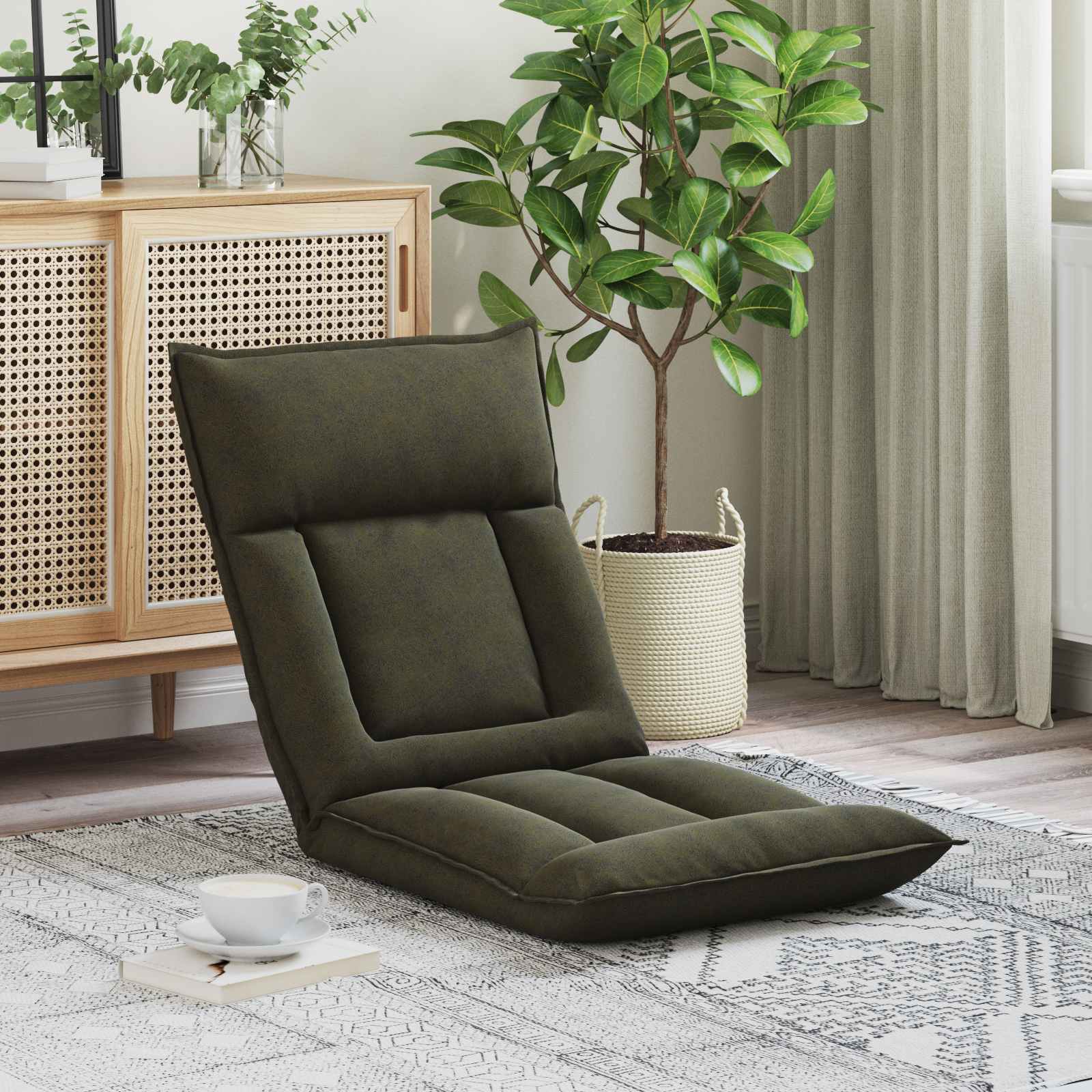 vidaXL Scaun de podea Verde Army 55 x 61 x 70 cm țesătură