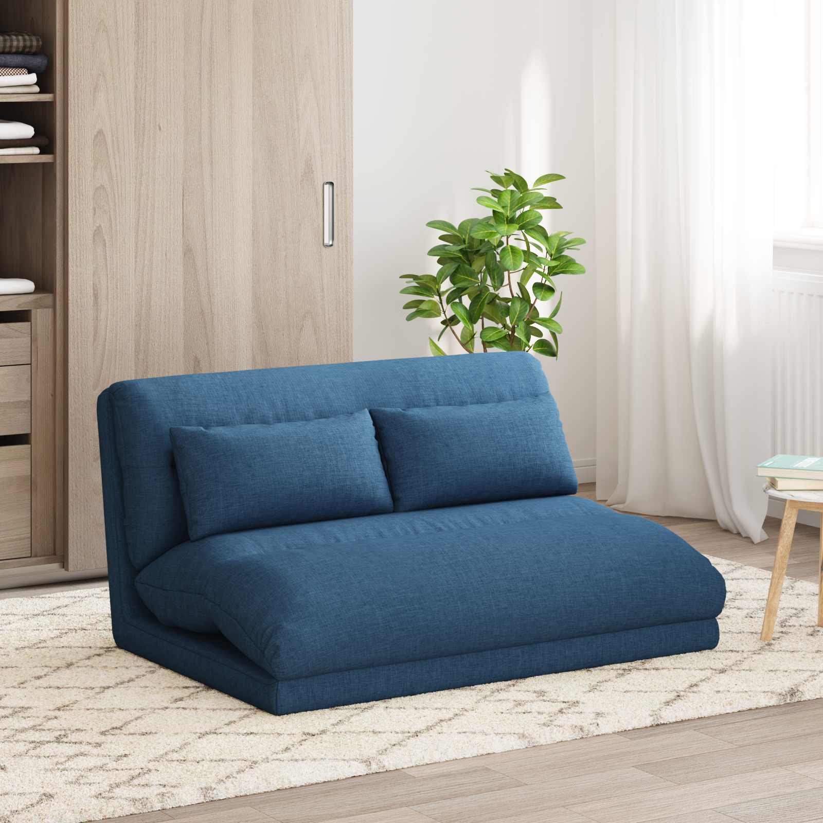 vidaXL Scaun de podea albastru 110 x 82 x 55 cm țesătură