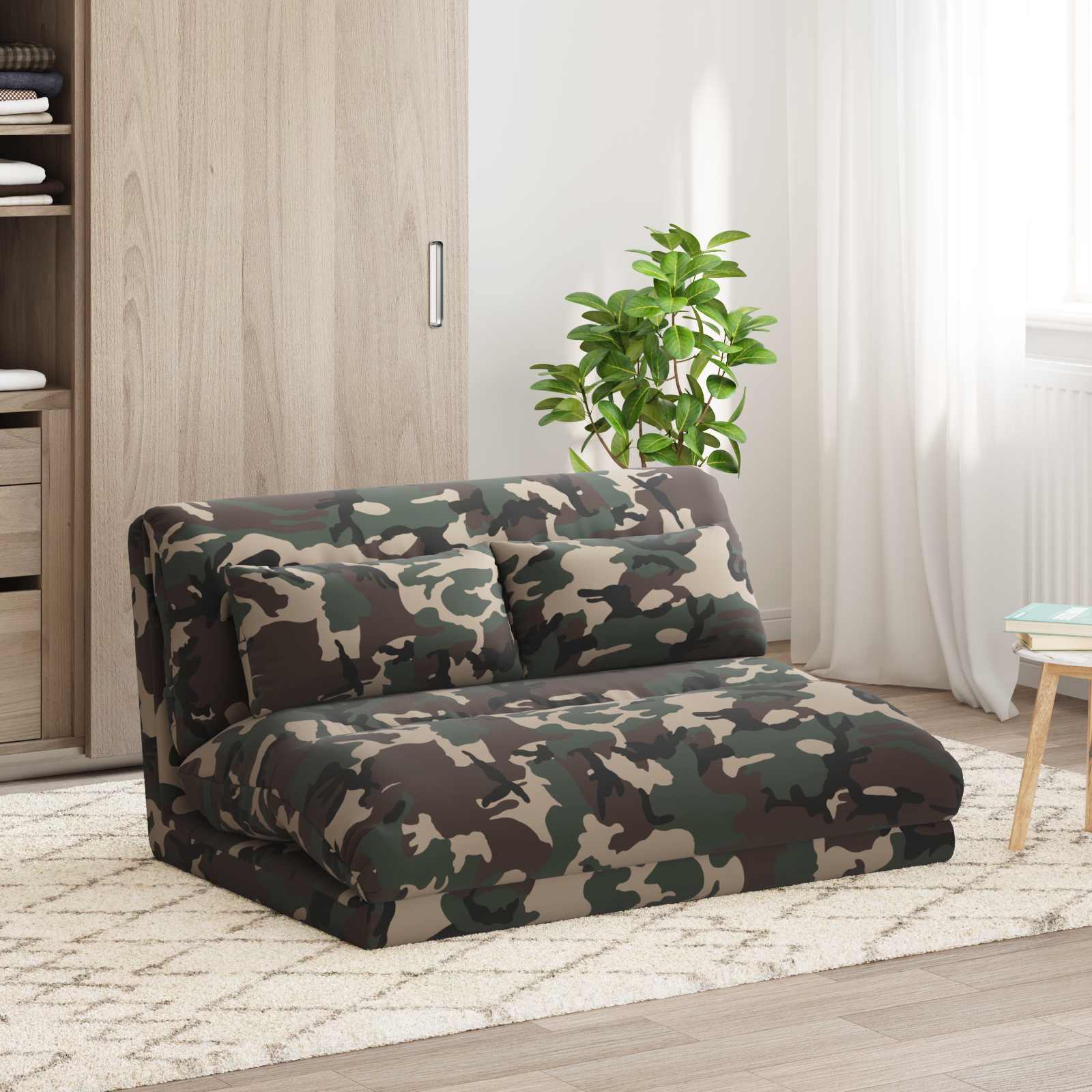 vidaXL Scaun de podea Verde Army 110 x 82 x 55 cm țesătură