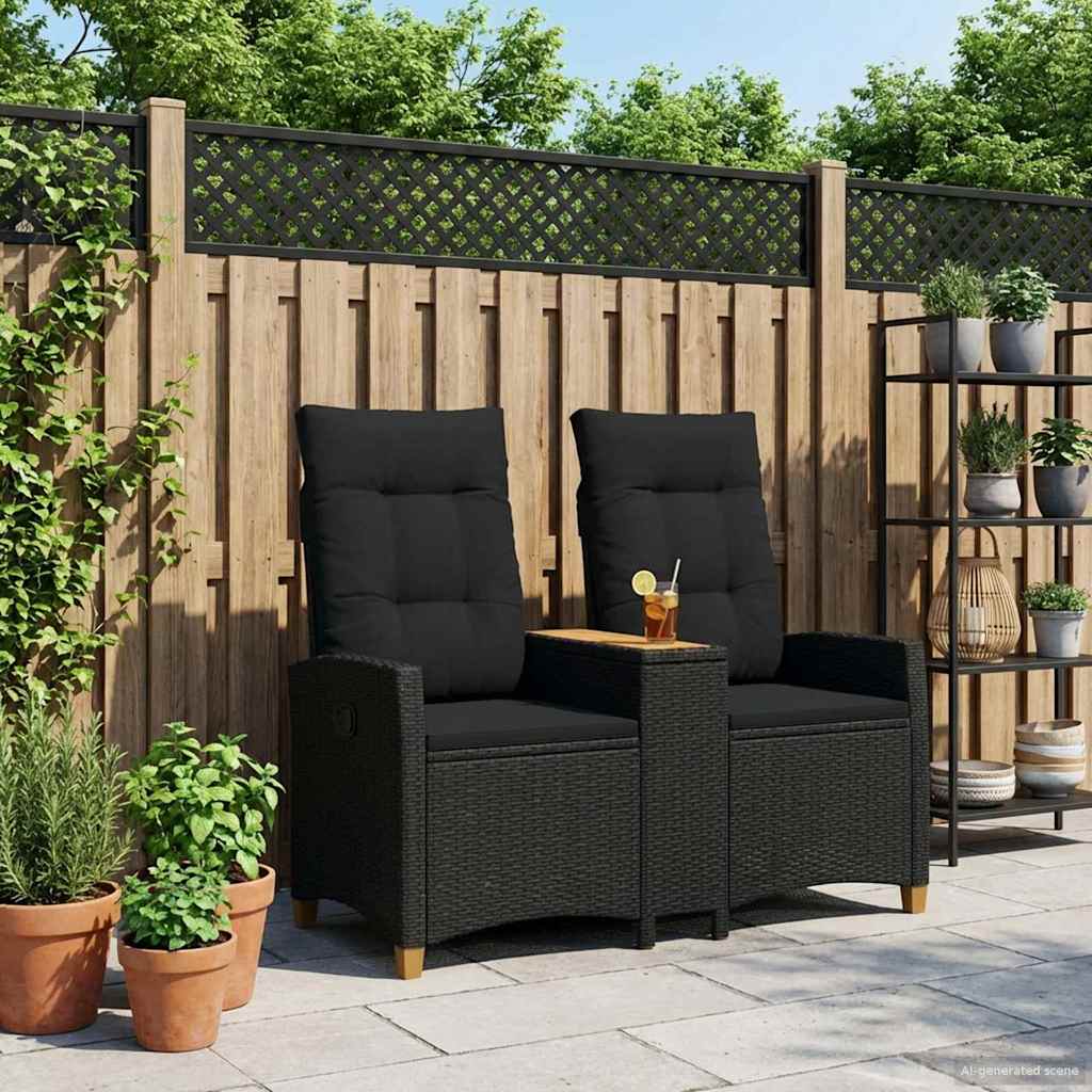 vidaXL Reclining Bench with Table 2 -Seater 126 x 65 x 112 cm Svart