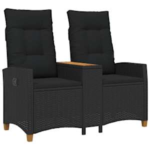 vidaXL Reguleeritav pink koos lauaga 2 -Seater 126 x 65 x 112 cm Must