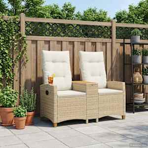 Zložljiva klop s tabelo Bež in smetanasto bela poli ratan