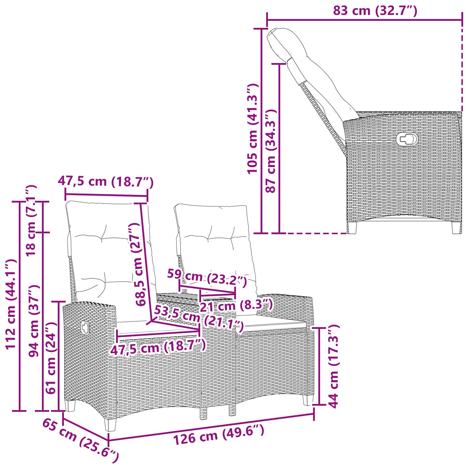 Люлееща се пейка с маса Сив и тъмен син 126 x 65 x 112 см - Image 9
