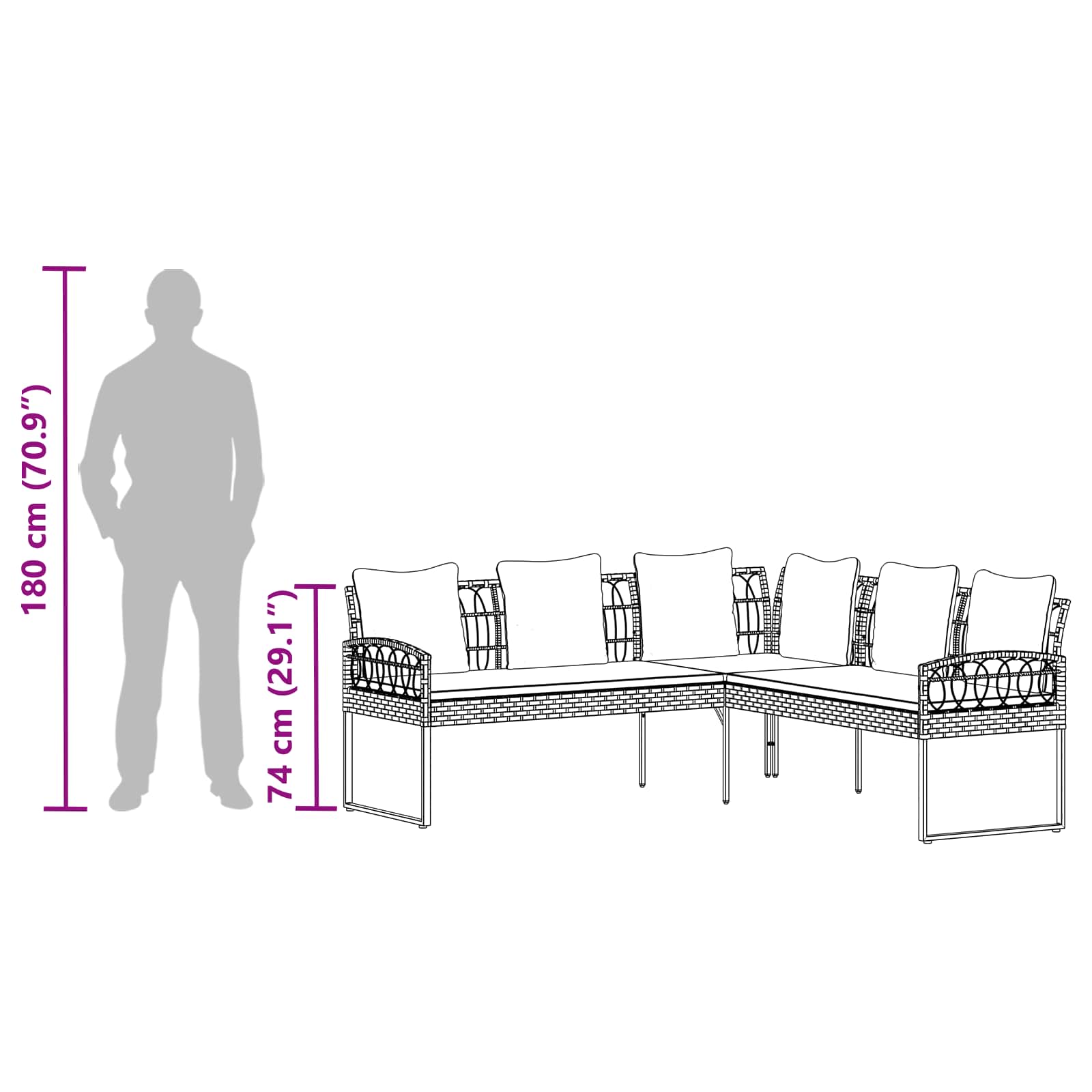 Komplet vrtnem sedežu z blazino 2 pcs Siva Poli ratan in jeklo - slika 12