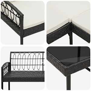 Sada zahradních pohovek 2 pcs Černá a krémová Poly Rattan Ocel - obrázek 7