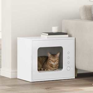 Mačja hiša Svetlo Belo 51 x 30 x 42,5 cm Konstruiran les