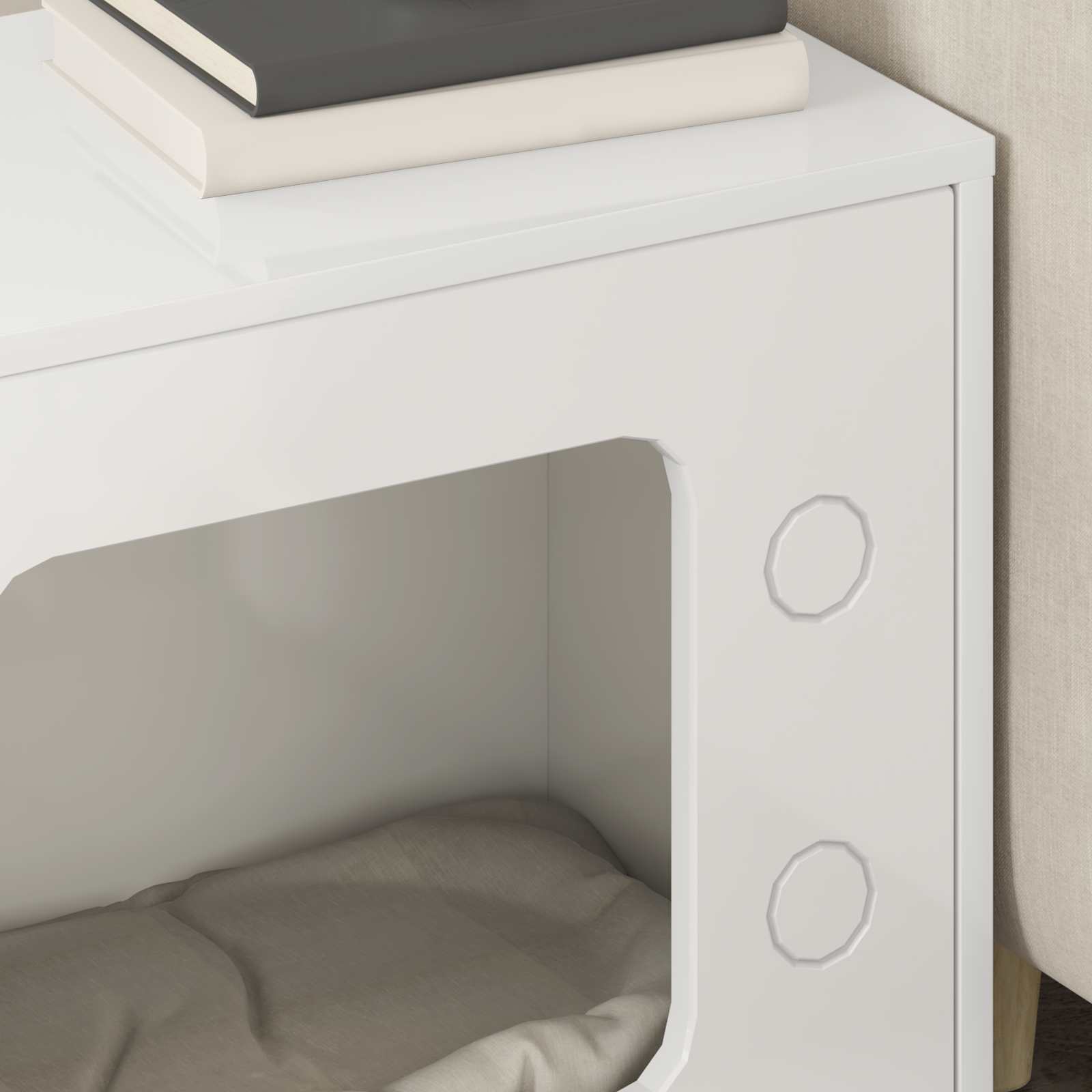 Kissatalo Kiiltävä Valkoinen 51 x 30 x 52 cm Tekninen puu - Image 4