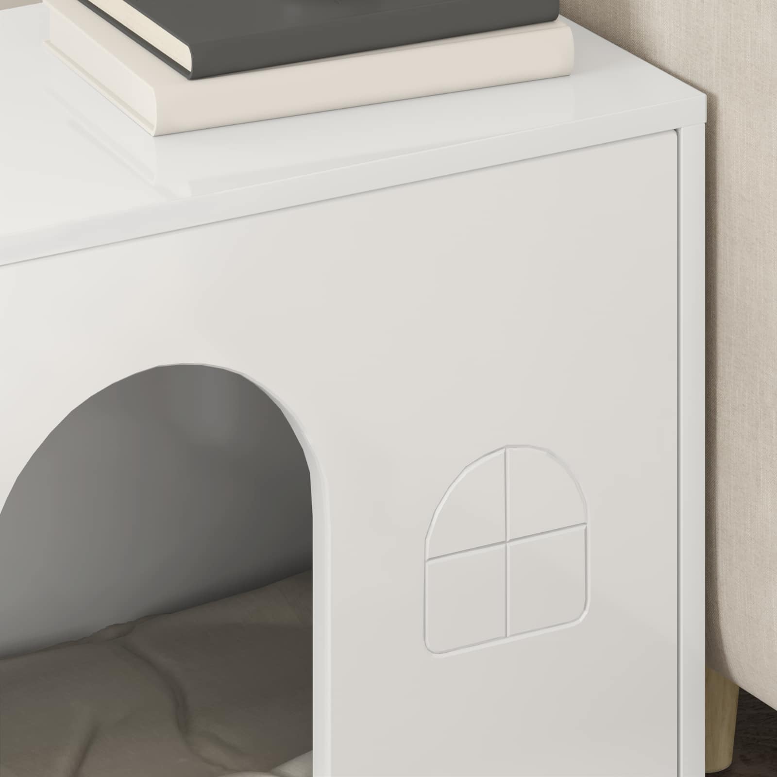 Kissatalo Kiiltävä Valkoinen 51 x 30 x 52 cm Tekninen puu - Image 4