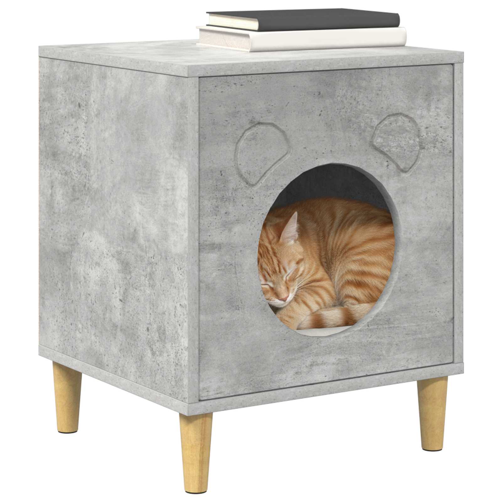 vidaXL Kattenhuis Beton 42,5 x 40 x 53 cm Bewerkt hout