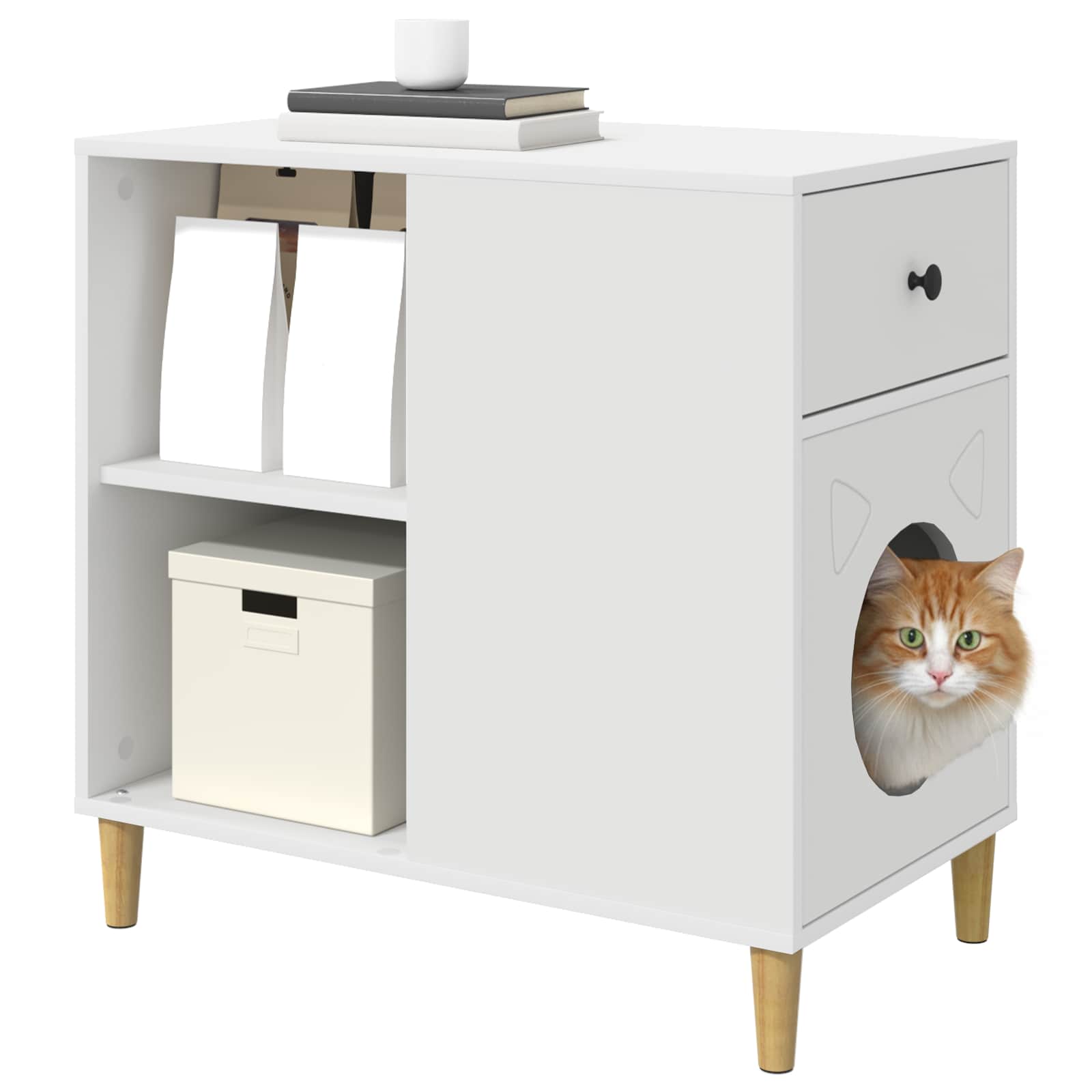 vidaXL Kattenhuis Wit 72 x 42,5 x 70 cm Bewerkt hout