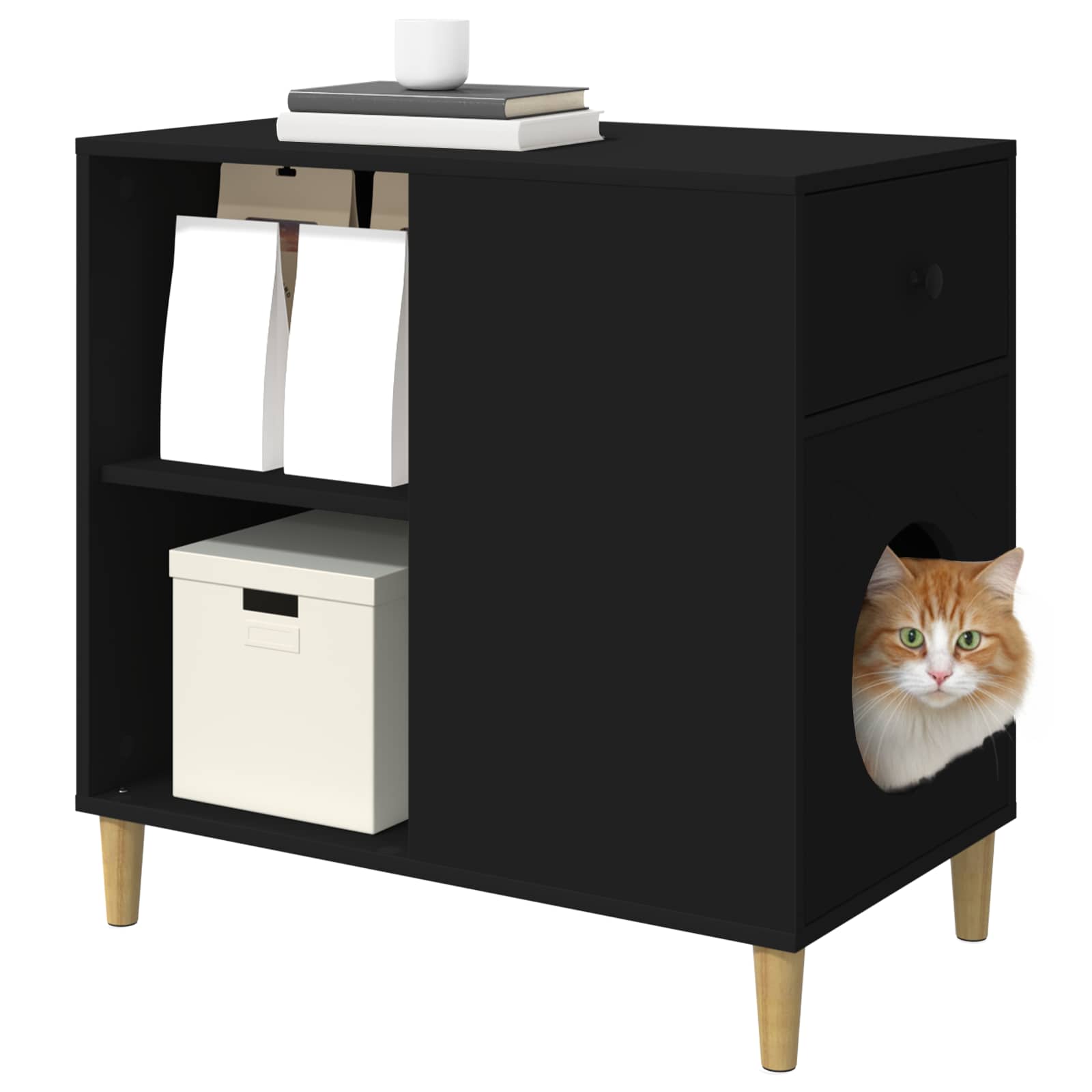 vidaXL Kattenhuis Zwart 72 x 42,5 x 70 cm Bewerkt hout
