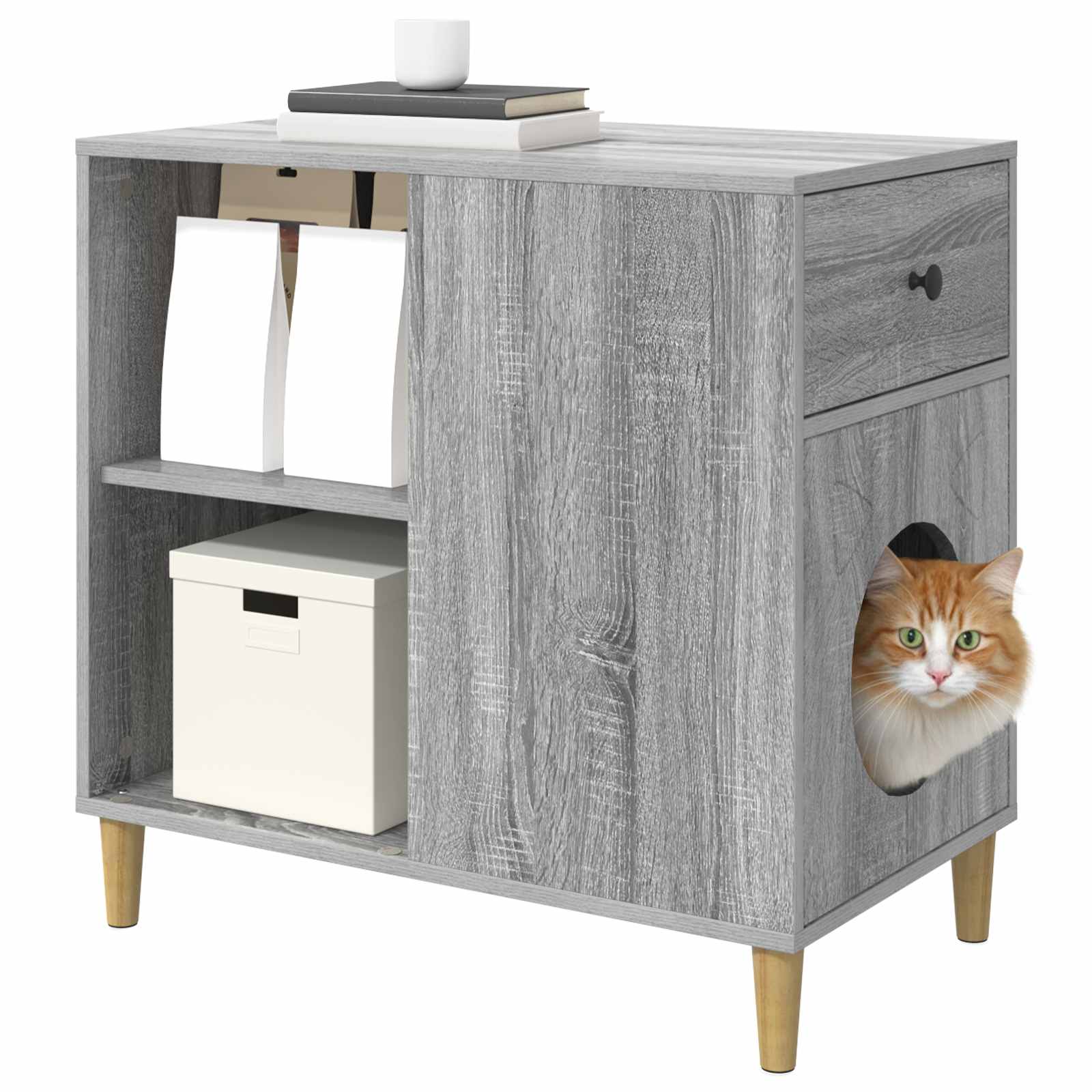 vidaXL Kattenhuis Grijs Sonoma 72 x 42,5 x 70 cm Bewerkt hout