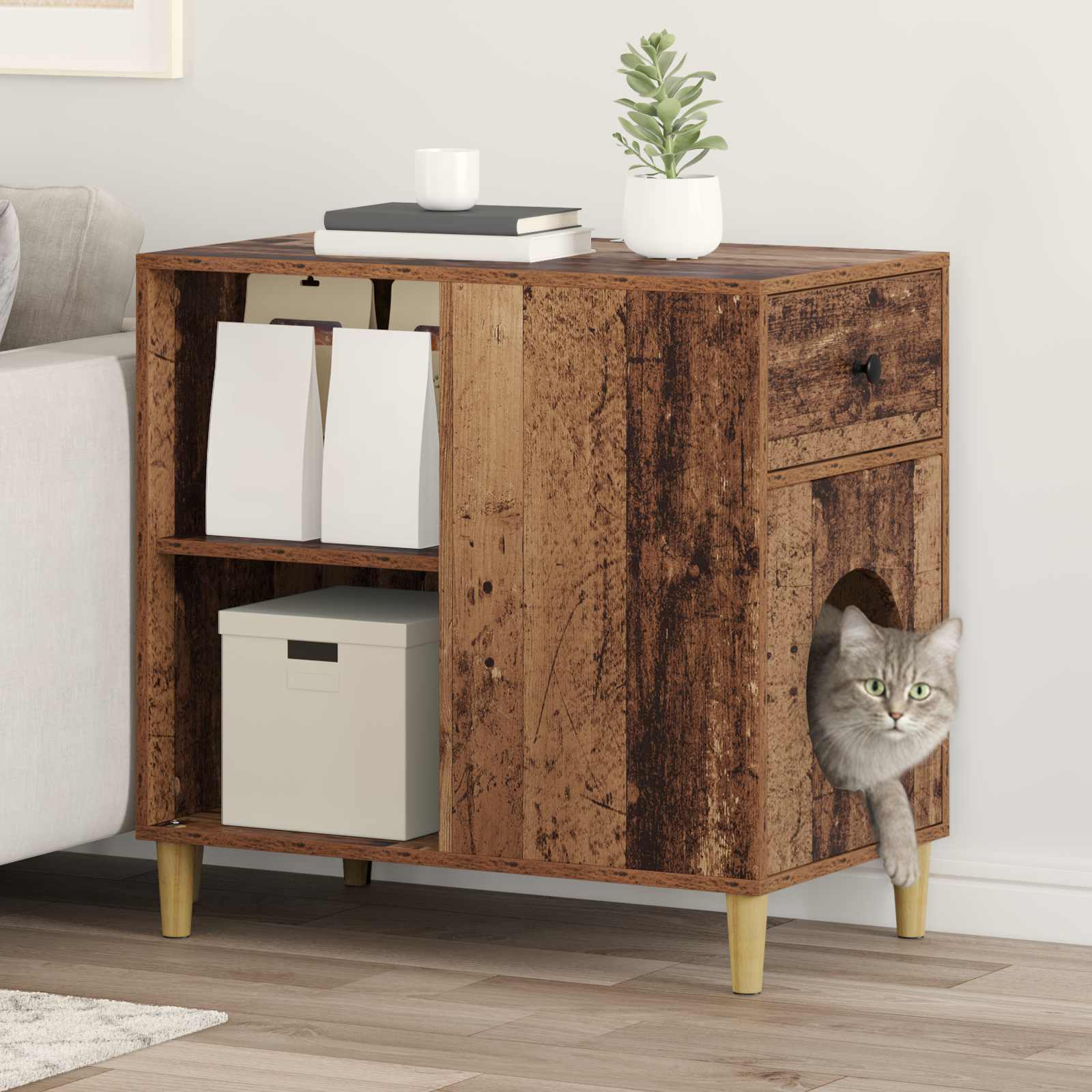 Kissatalo Vanha puu 72 x 42.5 x 70 cm Tekninen puu