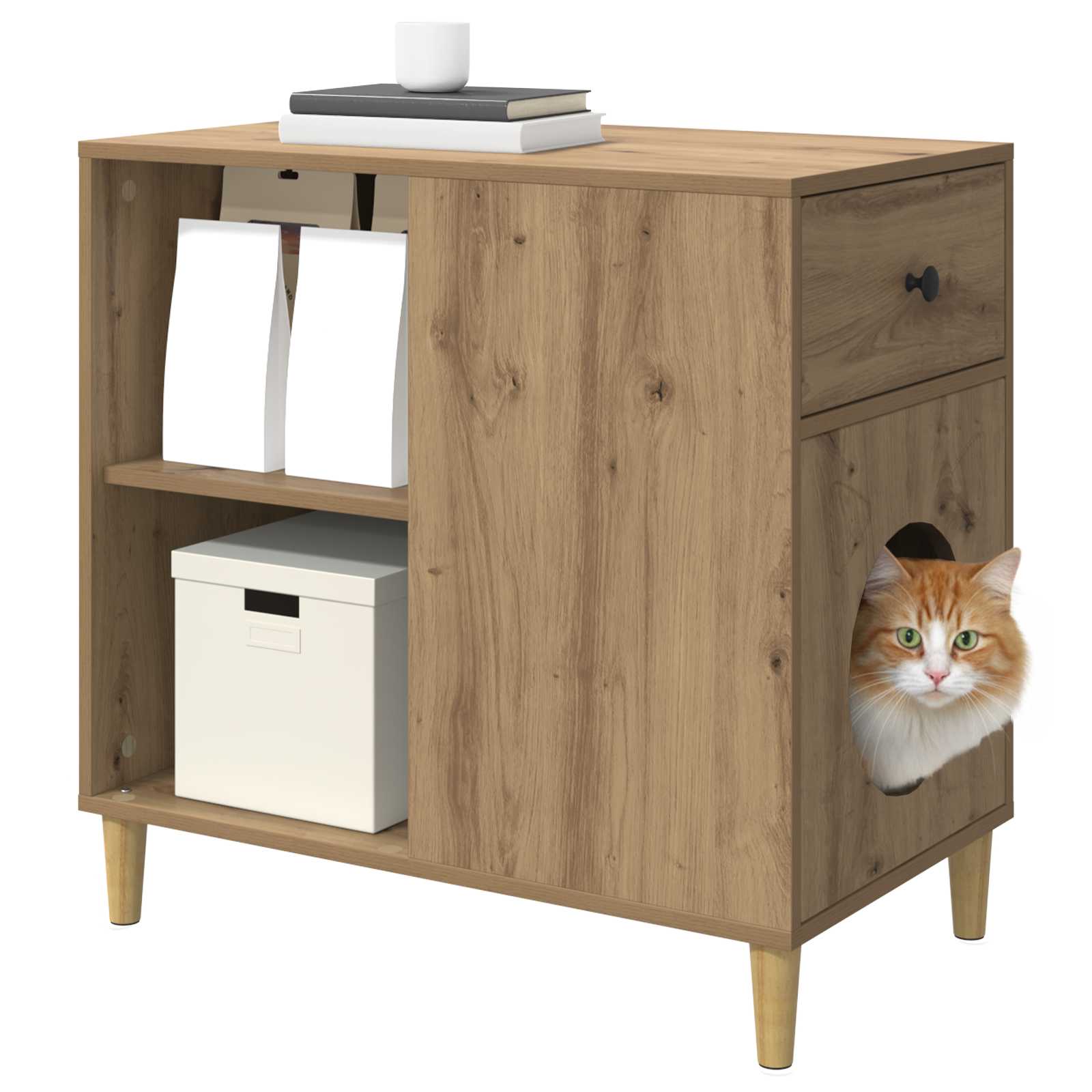 vidaXL Kattenhuis Ambachtelijk eiken 72 x 42,5 x 70 cm Bewerkt hout