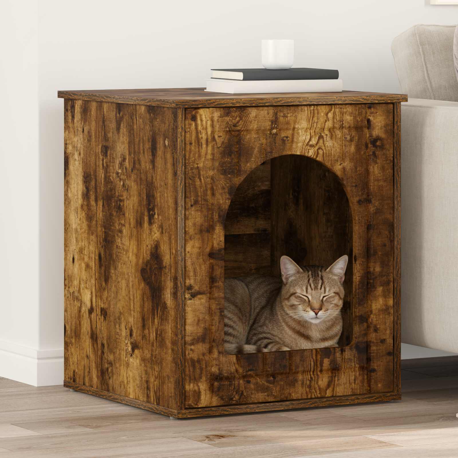 vidaXL Casa pentru pisici Stejar fumuriu 53 x 52 x 62 cm Lemn compozit