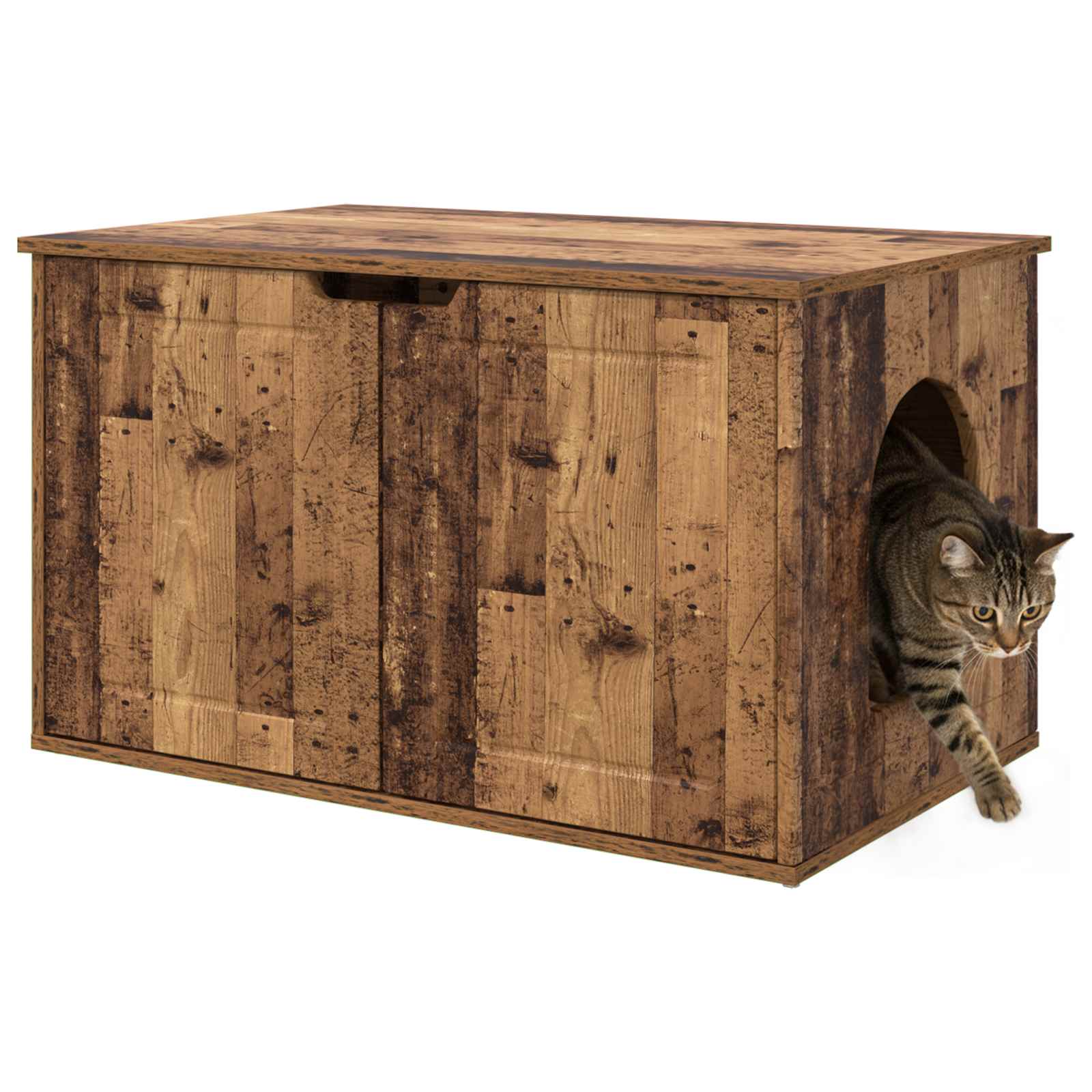 vidaXL Kattenhuis Oudhout 85 x 55 x 53,5 cm Bewerkt hout