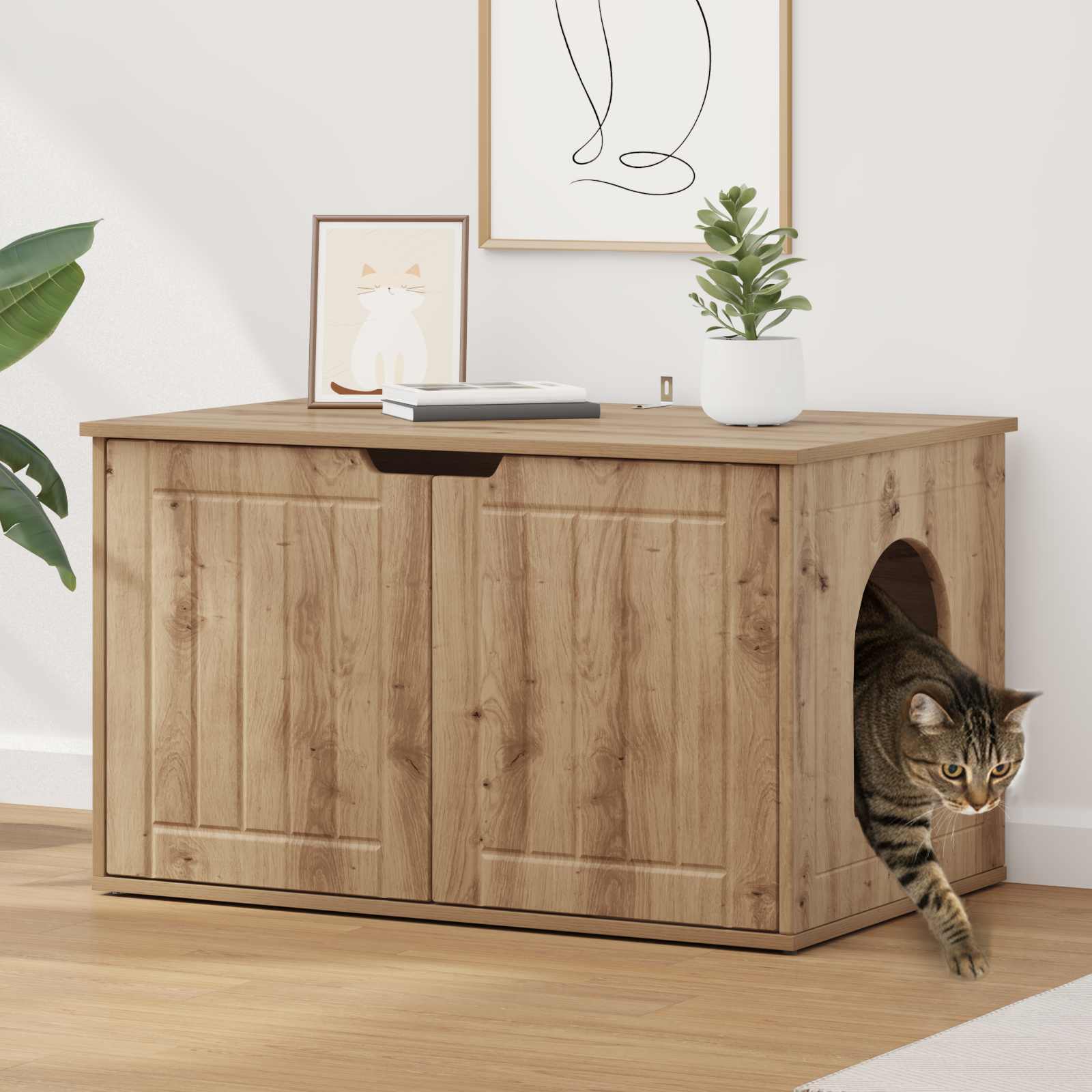 vidaXL Katzenhaus Kunsthandwerk Eiche 85 x 55 x 50,5 cm Holzwerkstoff