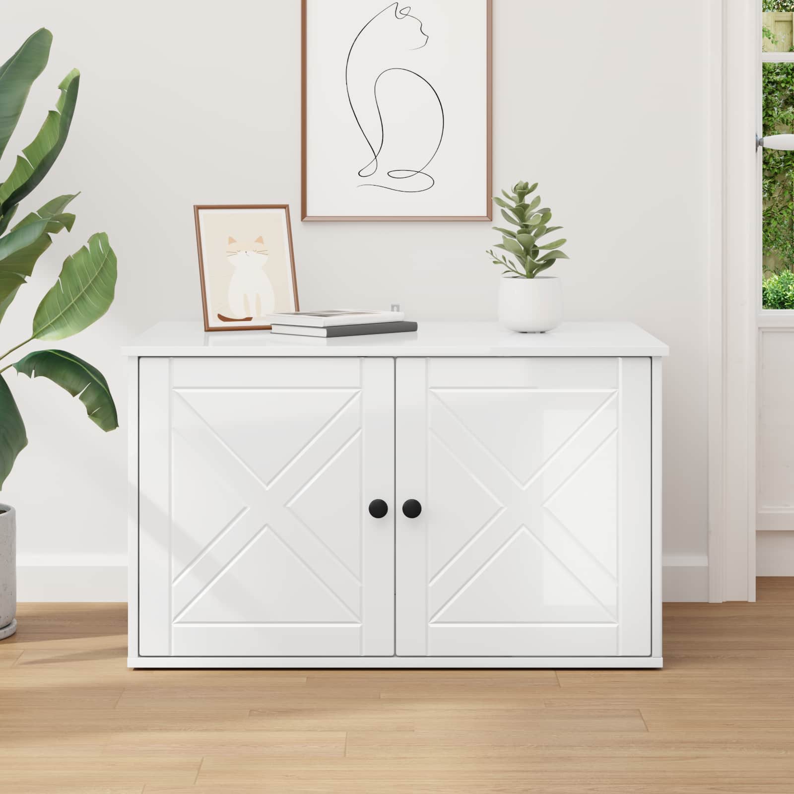 Casa pentru pisici Alb Lucios 85 x 55 x 50 cm Lemn compozit [3]