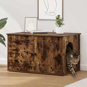 Mačja hiša Dimljeni oreh 85 x 55 x 50 cm Konstruiran les