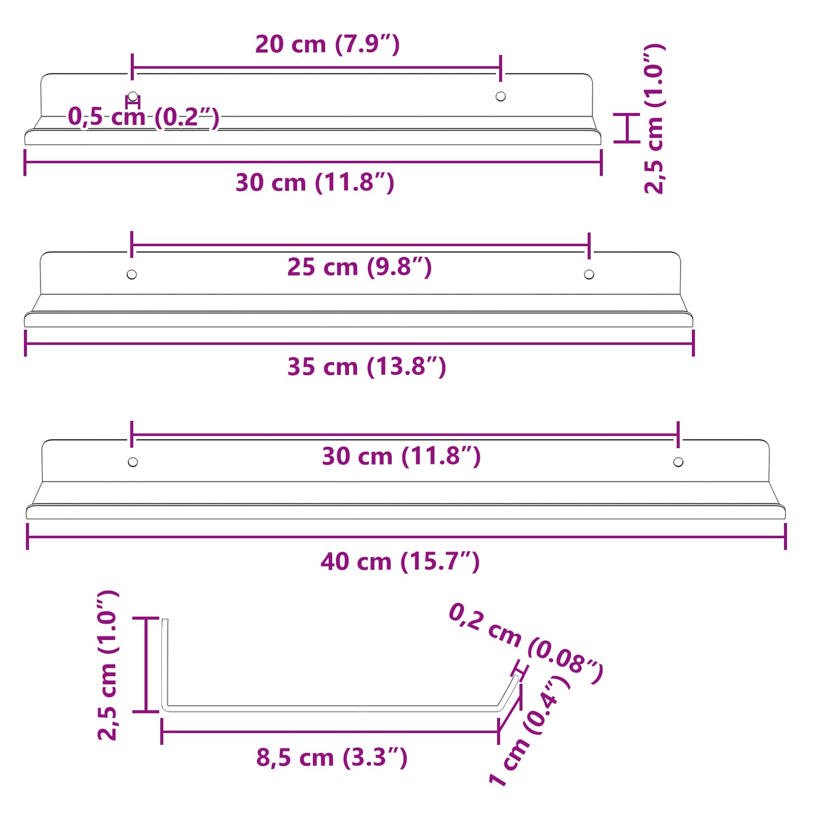 Ležeča polica 3 pcs Oljčno zelena 40 x 9 x 2,5 cm Jeklo - slika 11