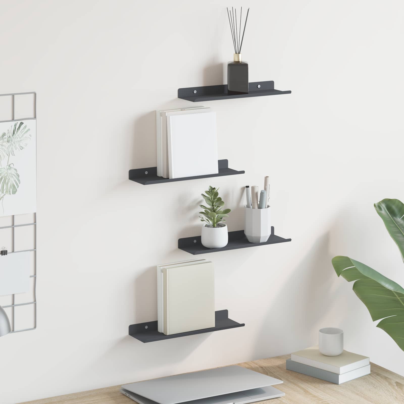 vidaXL Schwebendes Regal 4 pcs Anthrazit 30 x 9 x 2,5 cm Stahl