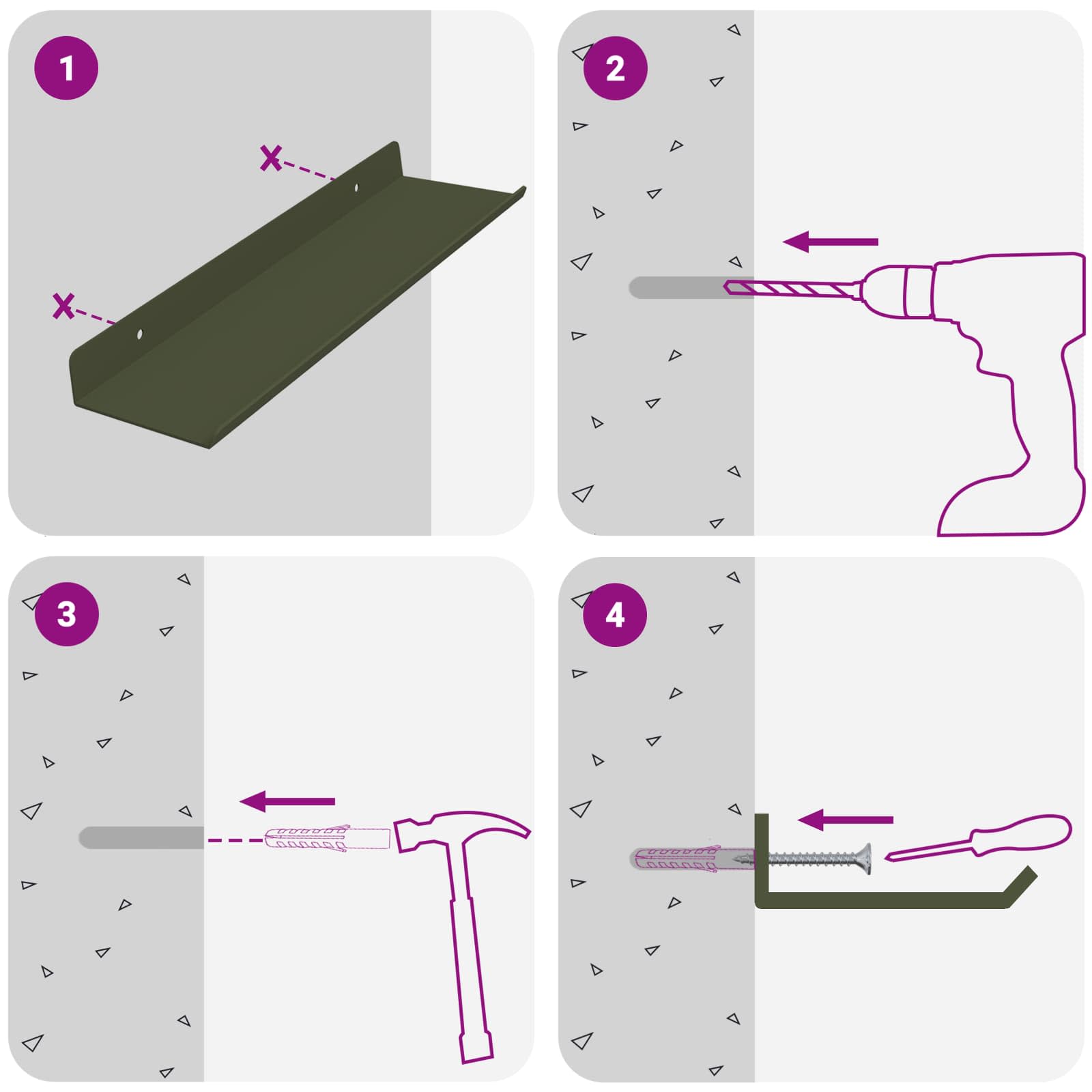 Ležeča polica 2 pcs Oljčno zelena 30 x 9 x 2,5 cm Jeklo - slika 10