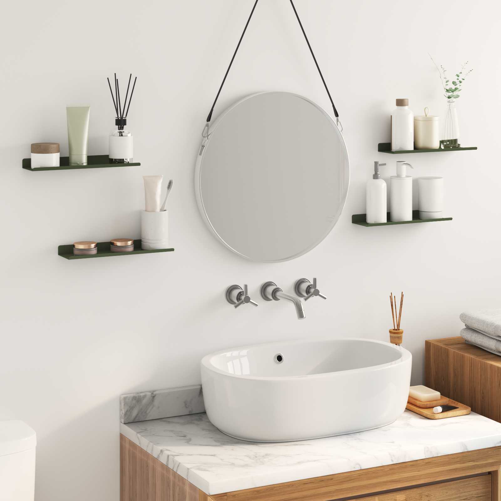 Ležeča polica 4 pcs Oljčno zelena 30 x 9 x 2,5 cm Jeklo - slika 4