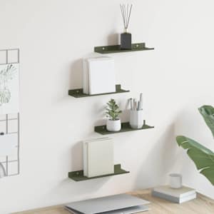 Ležeča polica 4 pcs Oljčno zelena 30 x 9 x 2,5 cm Jeklo