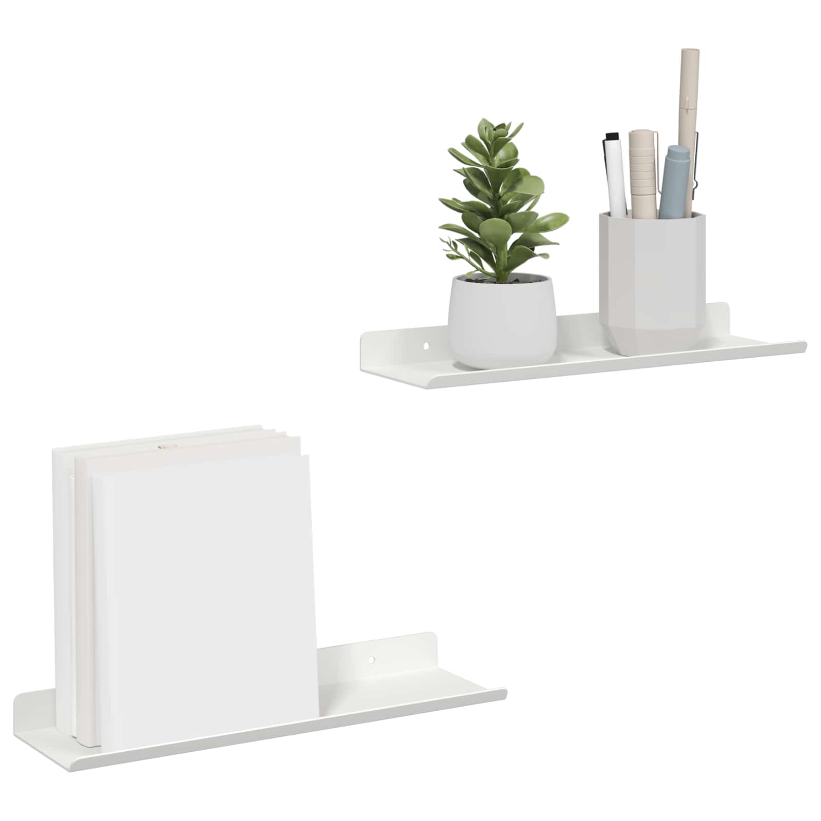 Thumbnail - vidaXL Schwebendes Regal Wandmontiert 2 pcs Weiß 30 x 9 x 2,5 cm Stahl