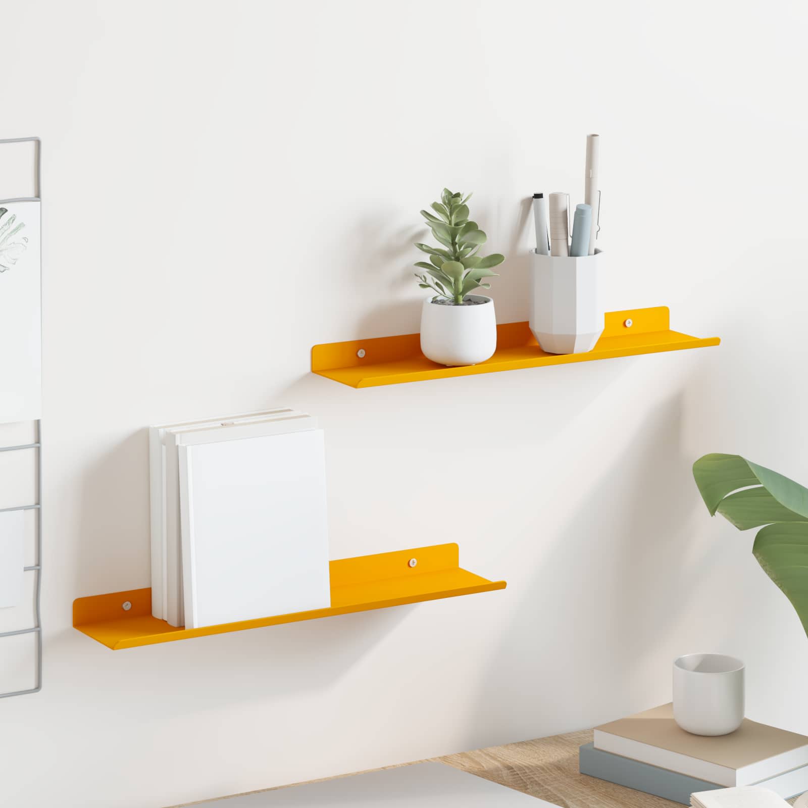 vidaXL Raft suspendat 2 pcs Galben muștar 40 x 8,5 x 2,5 cm Oțel