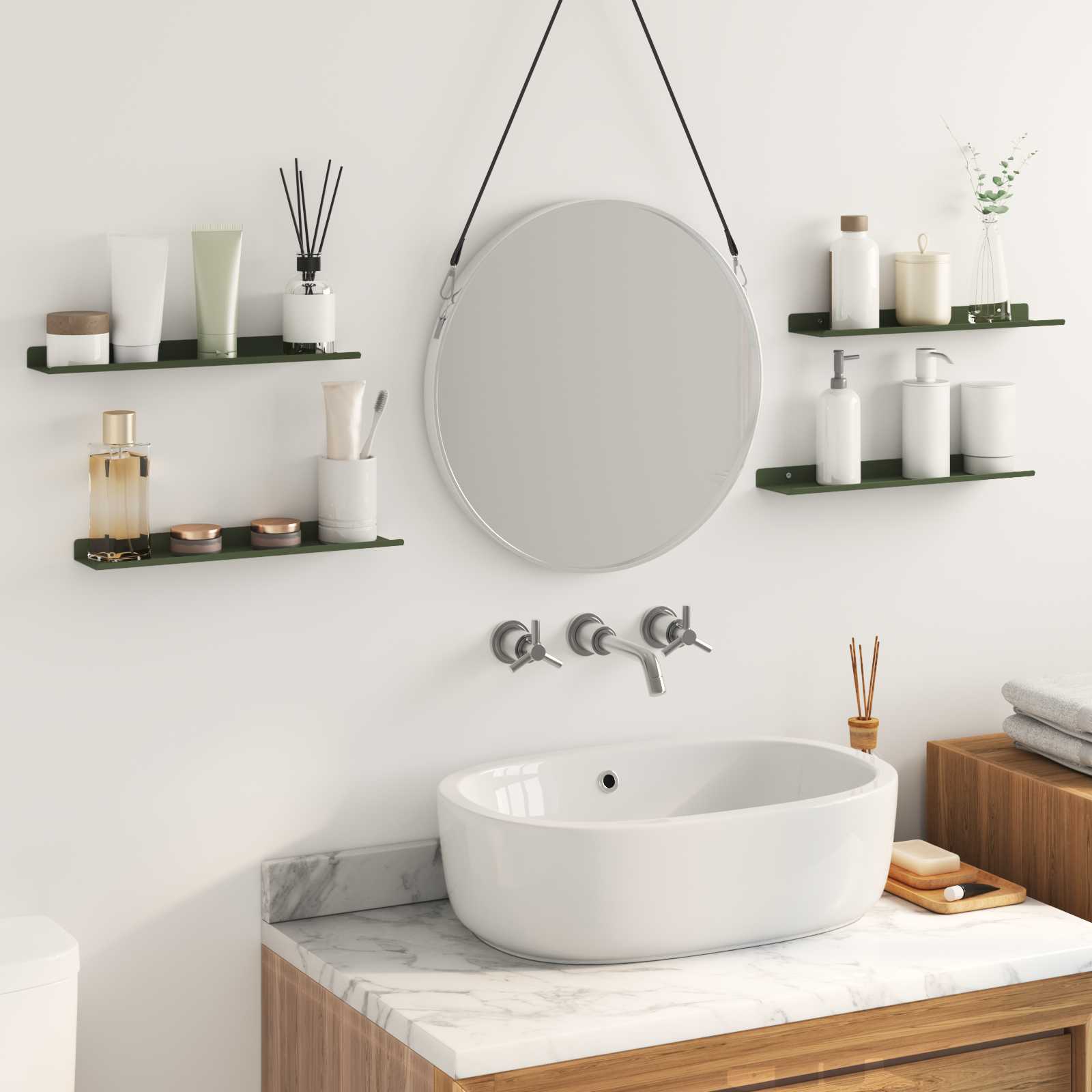 Ležeča polica 4 pcs Oljčno zelena 40 x 9 x 2,5 cm Jeklo - slika 4