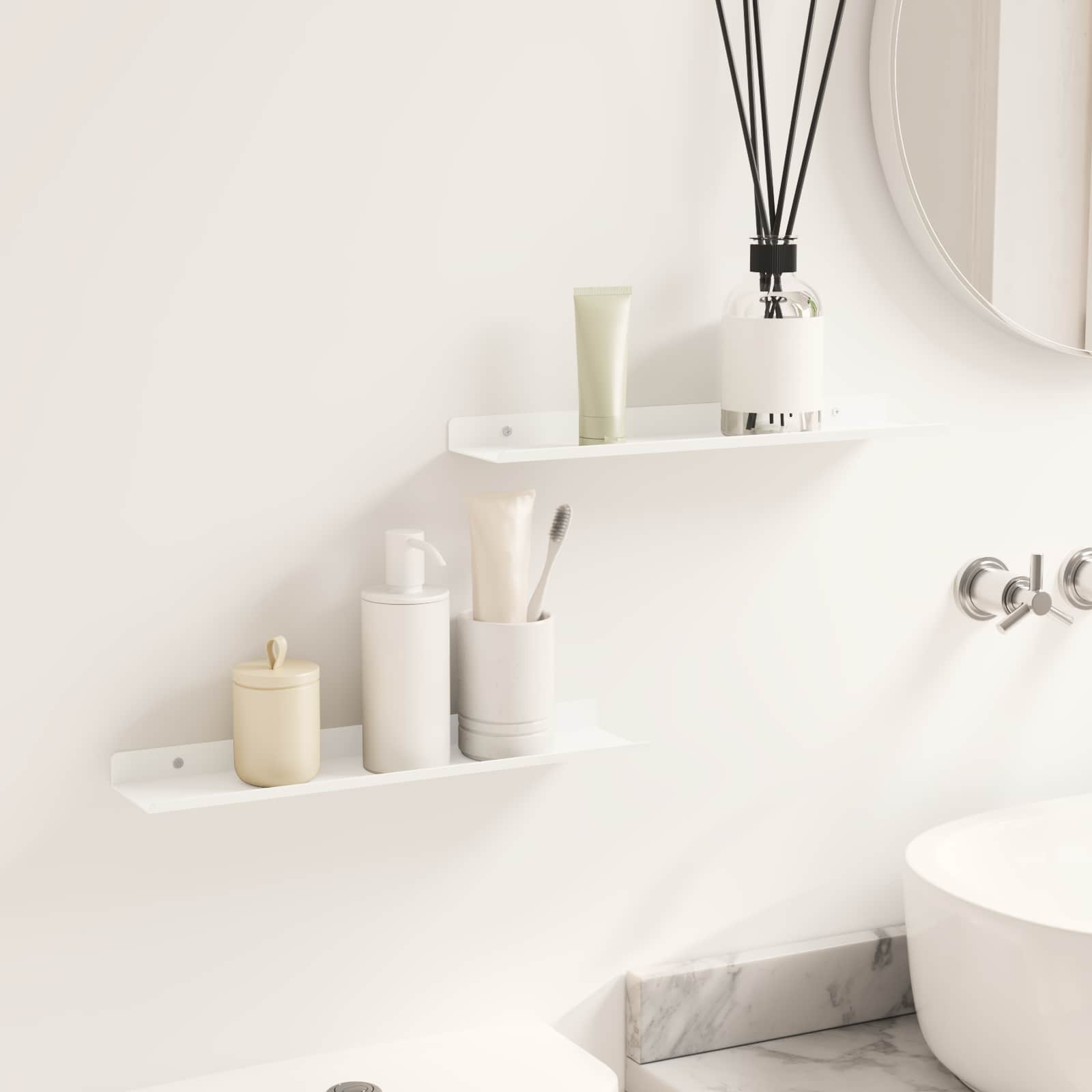 Ležeča polica 2 pcs Bela 40 x 9 x 2,5 cm Jeklo - slika 4