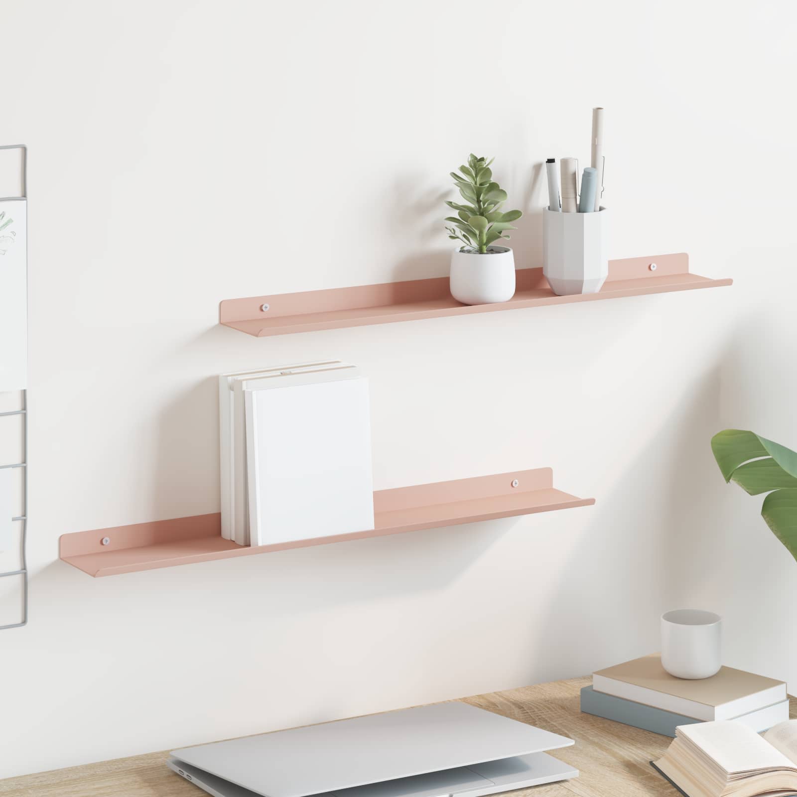 vidaXL Raft de perete cu raft Pe perete 2 pcs Roz 60 x 9 x 2,5 cm