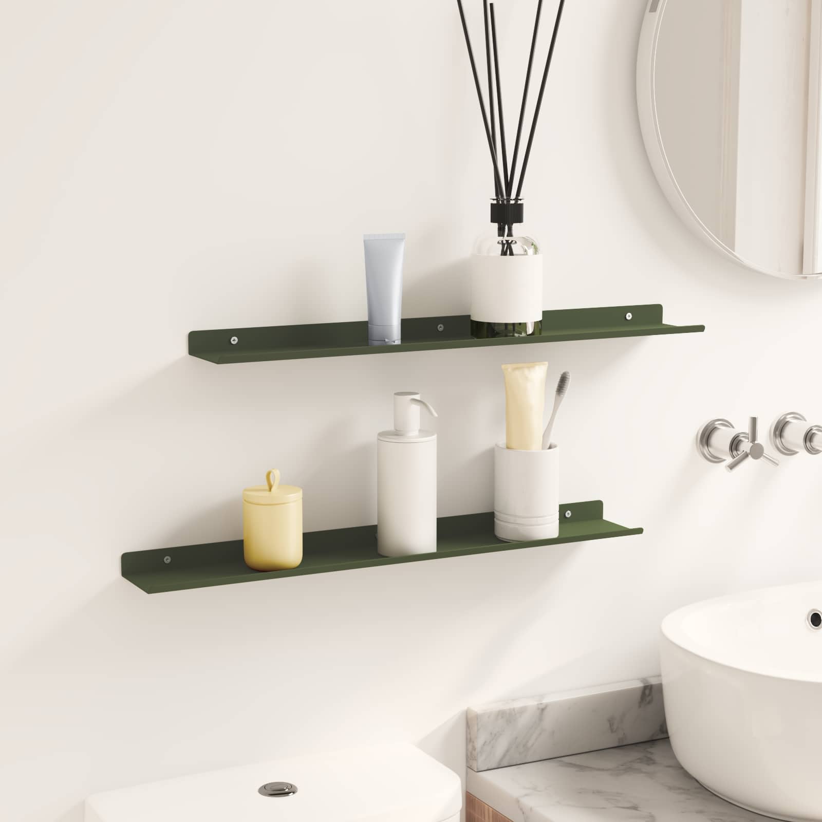 Ležeča polica 2 pcs Oljčno zelena 60 x 9 x 2,5 cm Jeklo - slika 4